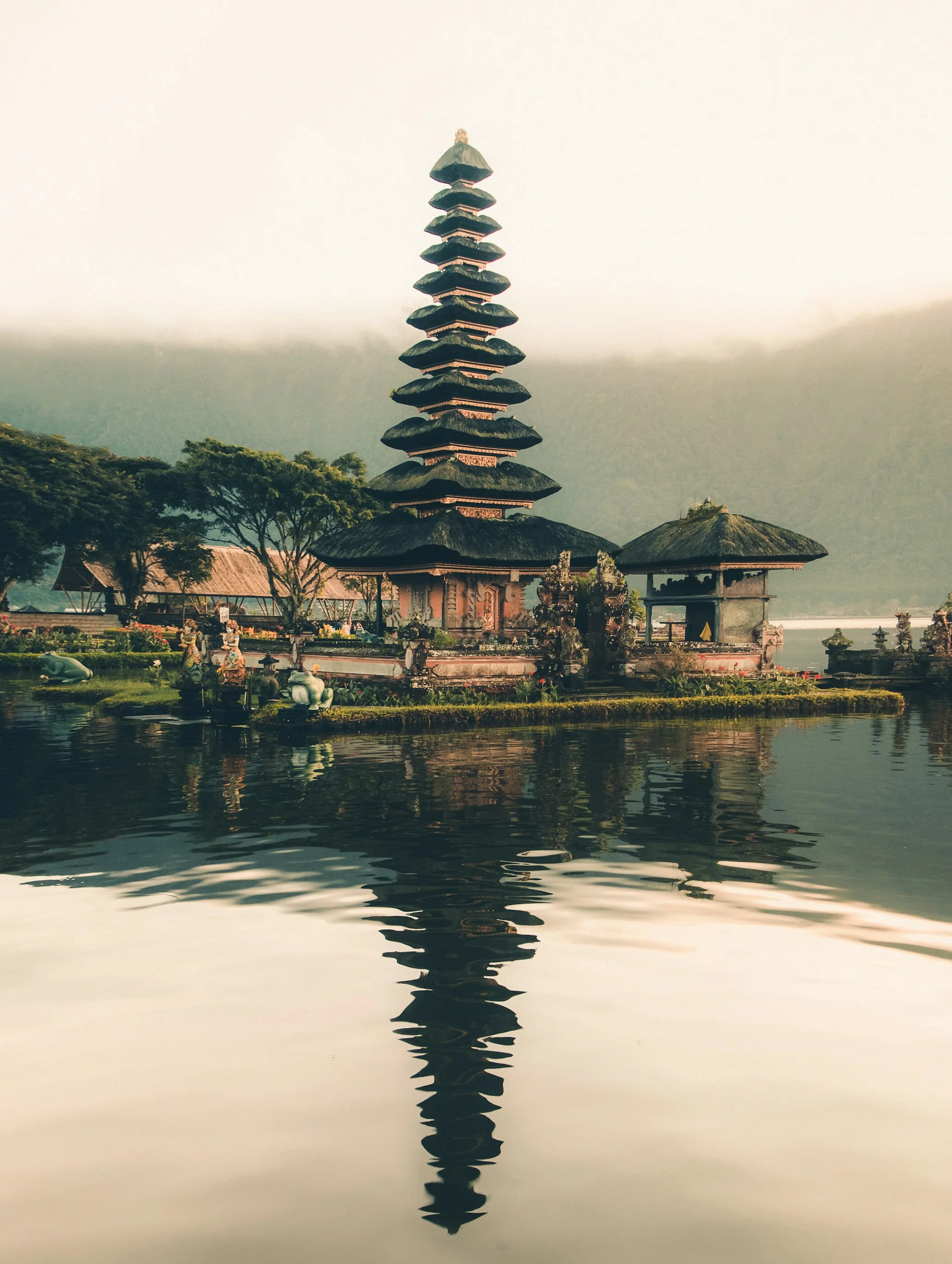 Beautiful Bali landscape with rice terraces and temple architecture