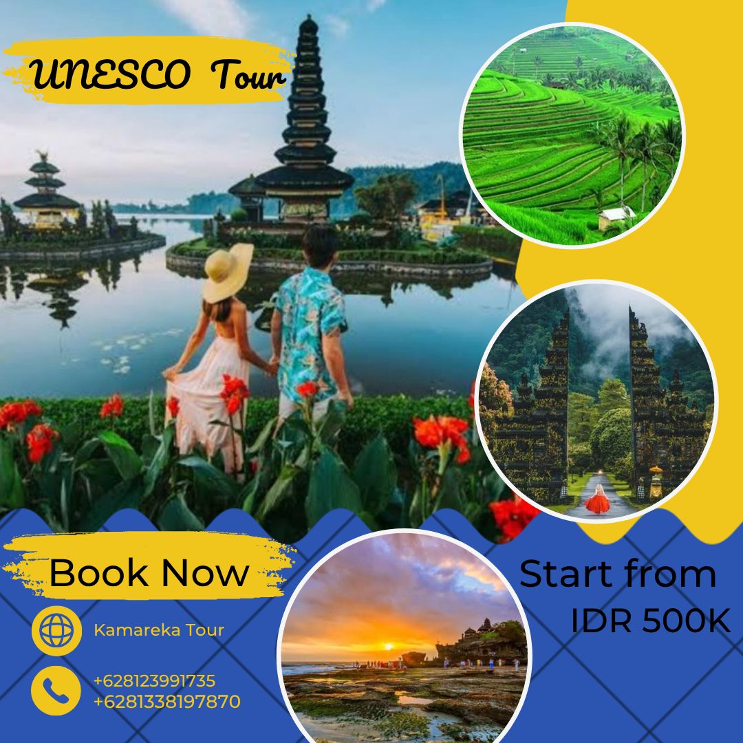 Spectacular Bali waterfall cascading through lush tropical jungle with crystal clear pools